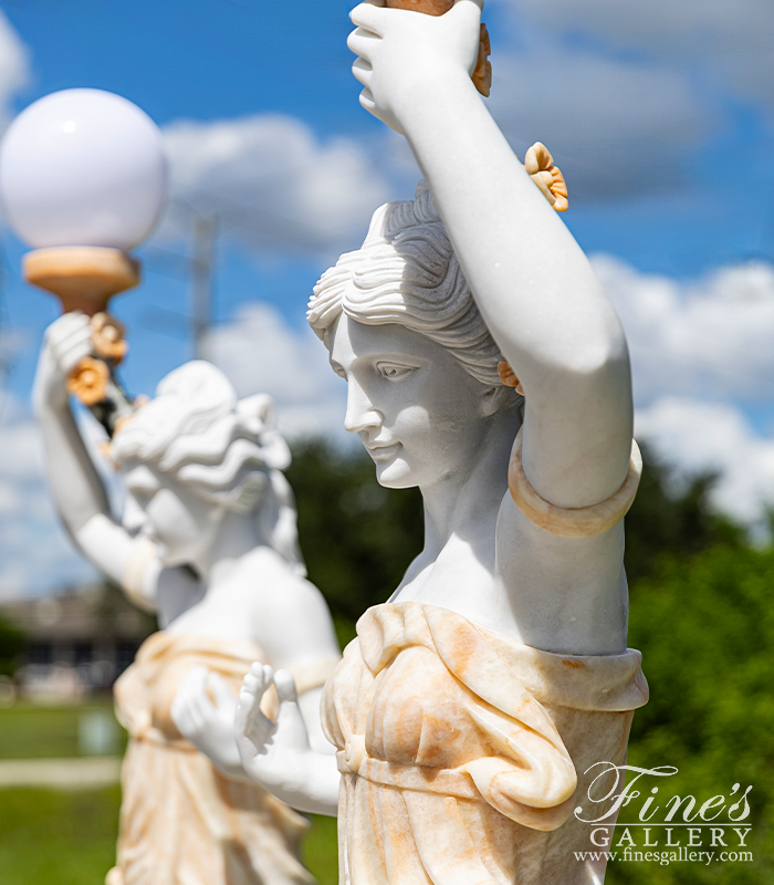 Marble Statues  - Figural Female Marble Lamp Post Pair - MS-1383